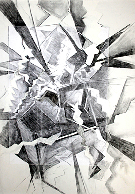 Stroke Unit - Ceiling tiles - (2008), charcoal on paper